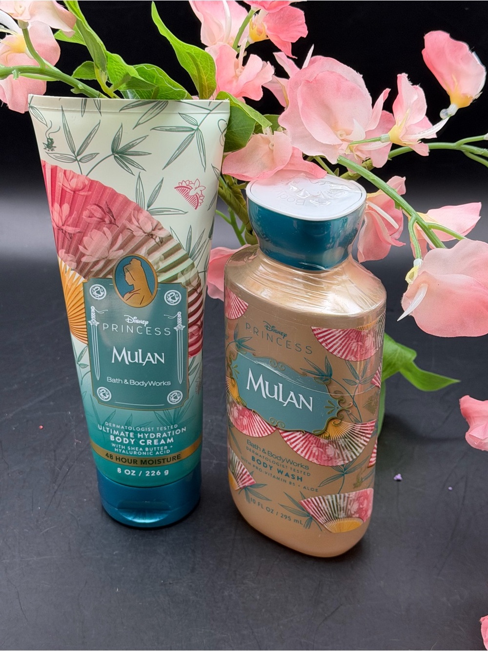 Bath & Body Works Mulan Body Wash & Body Cream - Teal, Pink, Gold